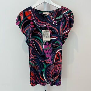 EMILIO PUCCI BLACK MULTI GRASSHOPPER TOP IT 42 / US 8 NWTS!